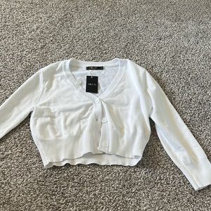 Exchic white button cropped cardigan, size S women’s
